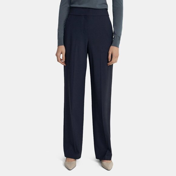 Theory High-Waist Wide-Leg Pant in Stretch Wool in nocturne navy, NWT, size 10